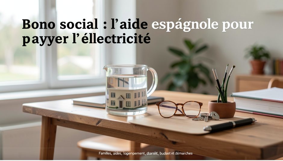 Une facture d’électricité posée sur une table de cuisine près d’une fenêtre, une tasse à côté.
