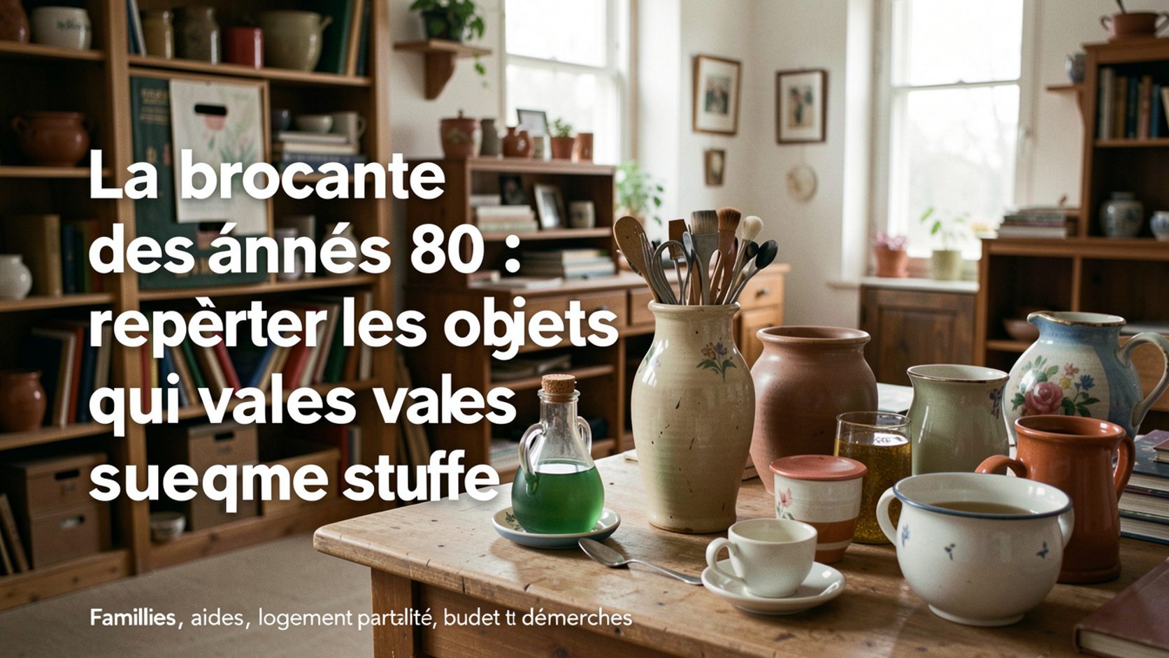 Des objets des années 80, dont une console et des cassettes, exposés sur un stand de brocante.