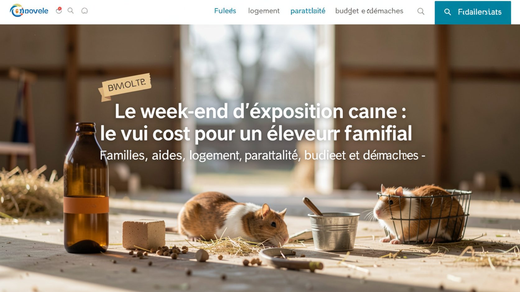 Un chien toiletté attend sur son tapis dans une allée d'exposition canine.
